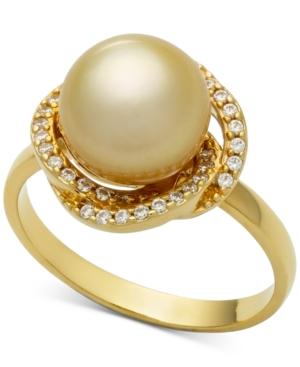 Cultured Golden South Sea Pearl (9mm) & Diamond (1/5ct. T.w.) Ring In 14k Gold