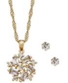 Charter Club Gold-tone Crystal Spiral Necklace And Stud Earrings