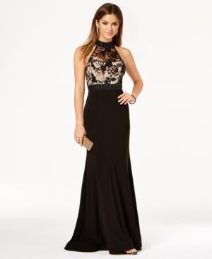 B Darlin Juniors' Embellished Lace-bodice Gown
