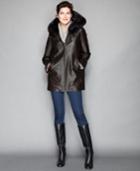 The Fur Vault Fox-trim & Rabbit-fur-lining Hooded Leather Coat