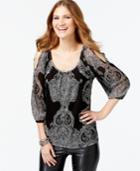 Inc International Concepts Printed Cold-shoulder Peasant Top, Only At Macy's