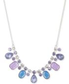 Nine West Silver-tone Blue And Lavender Stone And Crystal Collar Necklace