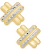 Stampado Crisscross Stud Earrings In 14k Gold & White Gold