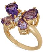 Multi-gemstone (4-1/5 Ct. T.w.) Butterfly Ring In 14k Gold-plated Sterling Silver(also Available In Amethyst & Blue Topaz)