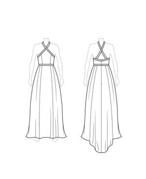 Customize: Add Train To Skirt - Fame And Partners Cross-strap Halter Maxi Dress With Train