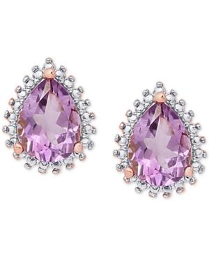 Amethyst (1-3/4 Ct. T.w.) & Diamond Accent Teardrop Stud Earrings In 18k Rose Gold-plated Sterling Silver