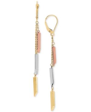 Tricolor Polished Dangle Linear Drop Earrings In 14k Gold, White Gold & Rose Gold