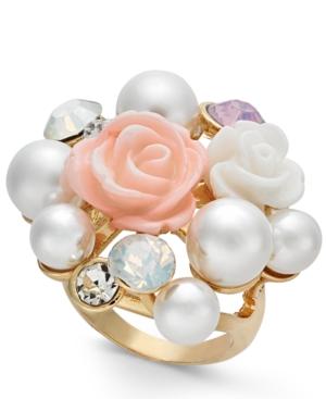 I.n.c. Gold-tone Imitation Pearl & Stone Cluster Statement Ring, Created For Macy's