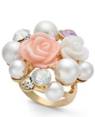 I.n.c. Gold-tone Imitation Pearl & Stone Cluster Statement Ring, Created For Macy's
