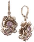 Marchesa Gold-tone Crystal & Imitation Pearl Flower Drop Earrings