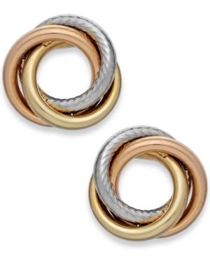 Tri-tone Textured Love Knot Stud Earrings In 14k Gold