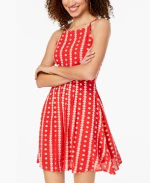 B Darlin Juniors' Embroidered Lace-up Dress