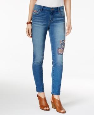 Style & Co Petite Embroidered Patched Skinny Ankle Jeans, Only At Macy's
