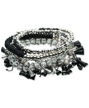 Abs By Allen Schwartz Silver-tone Multi-bead Multi-row Stretch Bracelet