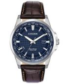 Citizen Eco-drive Men's World Time Brown Leather Strap Watch 41mm