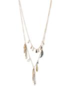 Betsey Johnson Two-tone Feather, Stone And Crystal Layer Necklace