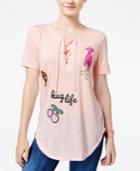 Trolls By Dreamworks Juniors' Hug Life Lace-up Patch Graphic T-shirt