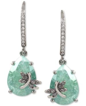 Betsey Johnson Silver-tone Green Stone Pave And Dragonfly Drop Earrings