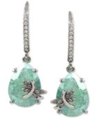 Betsey Johnson Silver-tone Green Stone Pave And Dragonfly Drop Earrings
