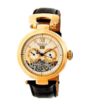 Heritor Automatic Ganzi Gold & Silver Leather Watches 44mm