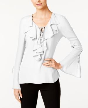 Eci Ruffled Lace-up Blouse