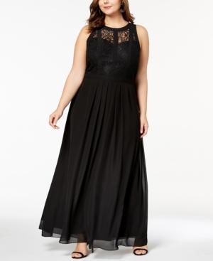 Betsy & Adam Plus Size Lace-bodice Illusion Gown