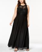 Betsy & Adam Plus Size Lace-bodice Illusion Gown
