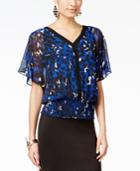 Thalia Sodi Smocked Flutter-sleeve Printed Top, Only At Macy's