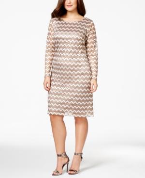 Jessica Howard Plus Size Long-sleeve Metallic-print Shift Dress