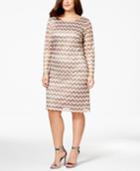 Jessica Howard Plus Size Long-sleeve Metallic-print Shift Dress