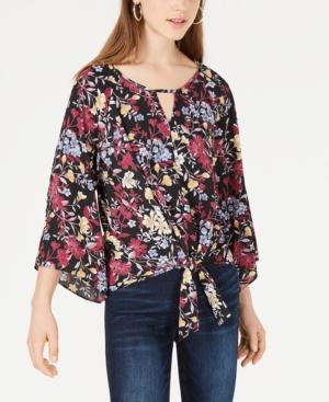 Bcx Juniors' Printed Cutout Tie-front Top