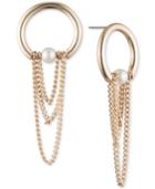 Dkny Gold-tone Imitation Pearl Chain Drop Earrings, Created For Macy's