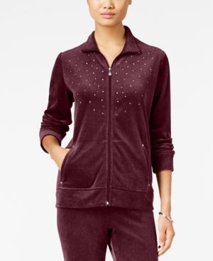 Karen Scott Petite Rhinestone Velour Jacket, Only At Macy's