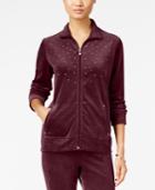 Karen Scott Petite Rhinestone Velour Jacket, Only At Macy's