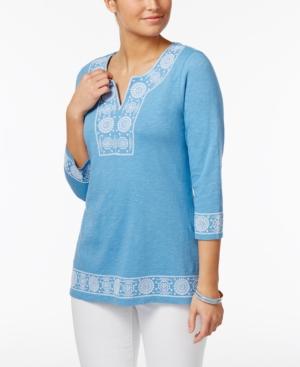 Charter Club Petite Cotton Embroidered Peasant Top, Only At Macy's
