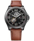 Tommy Hilfiger Men's Automatic Sophisticated Sport Brown Leather Strap Watch 44mm 1791280