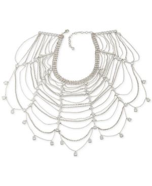 Carolee Silver-tone Multi-crystal And Chain Collar Necklace