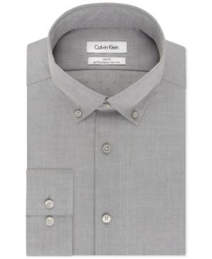 Calvin Klein Steel Slim-fit Non-iron Dove Printed Solid Performance Dress Shirt