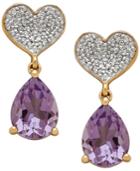 Amethyst (1-9/10 Ct. T.w.) & Diamond (1/8 Ct. T.w.) Heart Drop Earrings In 10k Gold