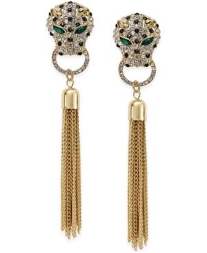 Thalia Sodi Gold-tone Crystal Leopard Tassel Linear Drop Earrings, Only At Macy's