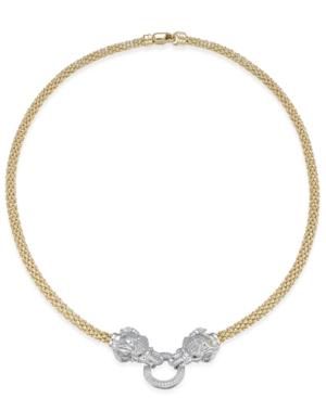 Diamond (5/8 Ct. T.w.) Pave And Emerald Accent Elephant Mesh Necklace In 14k Gold-plated Sterling Silver