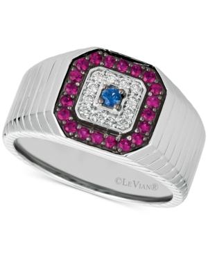 Le Vian Gents Men's Multi-gemstone & Diamond (1/8 Ct. T.w.) Ring In 14k White Gold