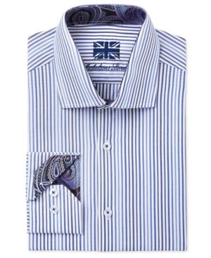 Michelsons Men's Fitted Blue Fancy Stripe Dress Shirt