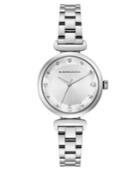 Bcbg Maxazria Ladies Silver Stainless Steel Bracelet With Facet Dial, 32mm