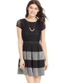 Speechless Juniors' Lace Striped Pleated Dress