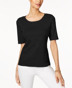 Karen Scott Lace-up Elbow-sleeve Top, Created For Macy's