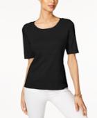 Karen Scott Lace-up Elbow-sleeve Top, Created For Macy's