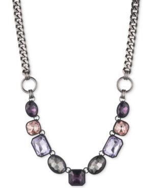 Dkny Hematite-tone & Black Rubber Purple Stone Collar Necklace, Created For Macy's