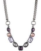 Dkny Hematite-tone & Black Rubber Purple Stone Collar Necklace, Created For Macy's
