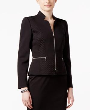 Tahari Asl Petite Ponte Quilted Zip-front Jacket